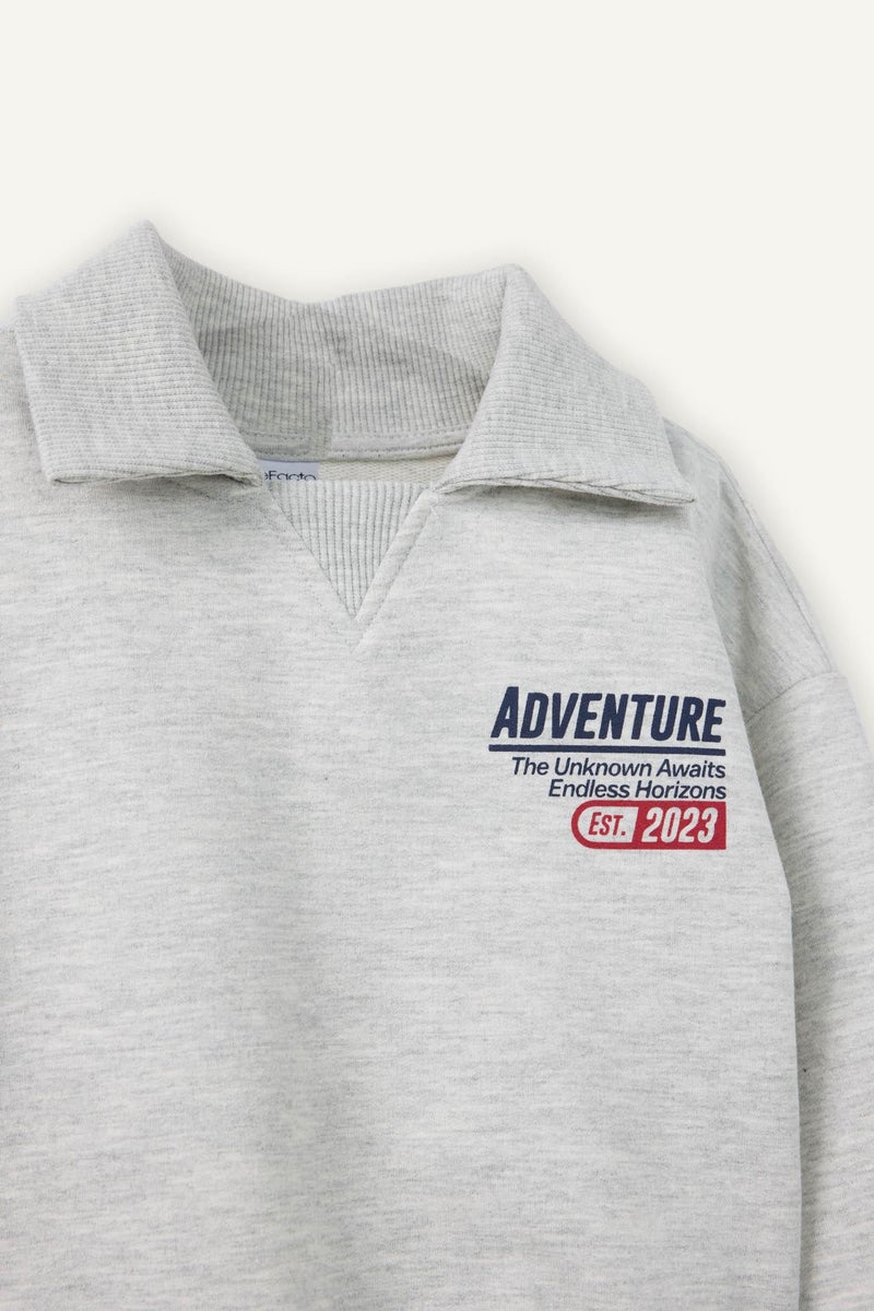 DeFacto Grey BabyBoy Baby Boy Slogan Print Sweatshirt Fabric 2 Piece Set Casual - Image 5